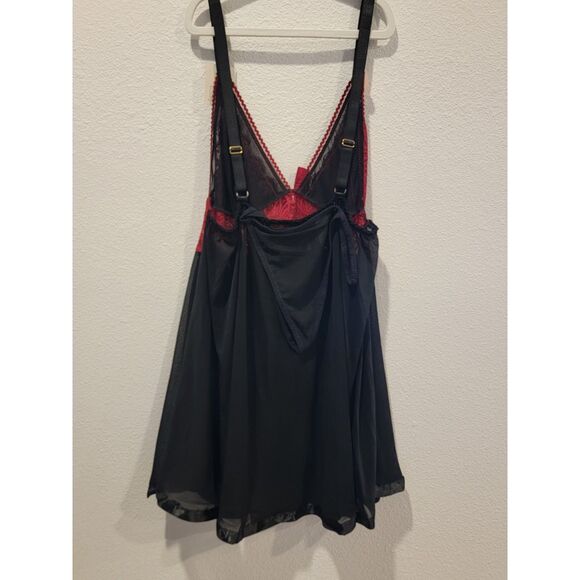 NWT Spree Intimates Black & Red Floral Lace Babydoll, XL - Style #10/BK/RD - Picture 4 of 7